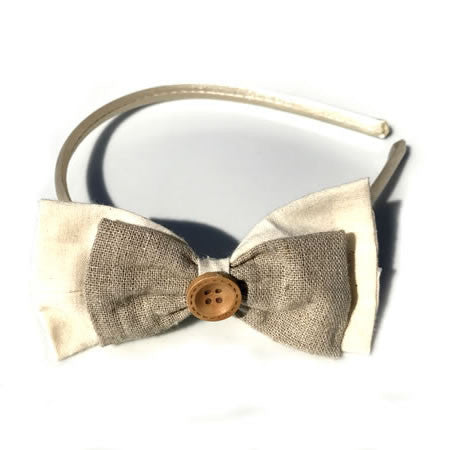 Rustic Cotton Bow Button Baby Headband - Boutique Wedding Collection - Baby Hair UK