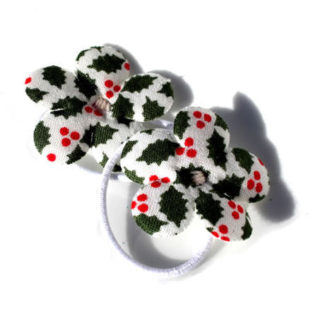 Christmas Holly Patterned Flower Bobbles - Christmas Collection - Baby Hair UK