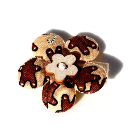 Gingerbread Patterned Flower with Button - Christmas Collection - Baby Hair UK